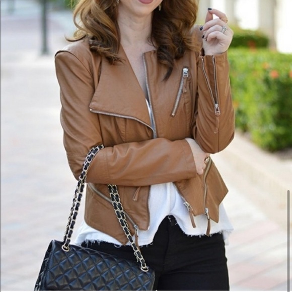 Blank NYC Jackets & Blazers - BlankNYC tan vegan leather zipper Moto jacket